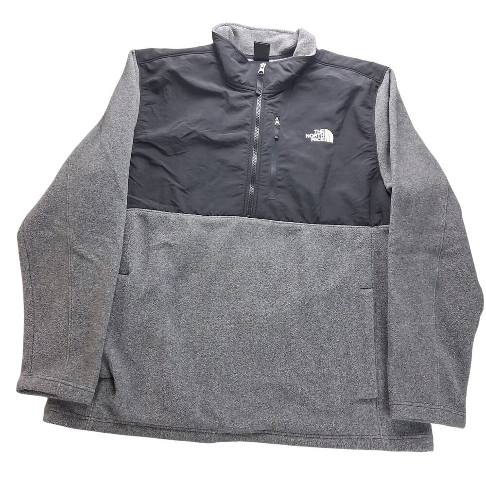 The North Face Men's XXL Gray Black Fleece Half Zip Pullover Nylon Yoke